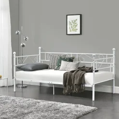 Divan en Acier Canapé Lit Simple en Métal 200 x 90 cm Blanc en.casa