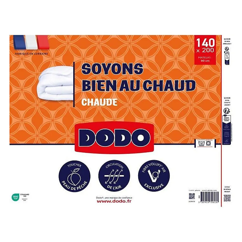 DODO - Couette - Bien au chaud - 140 x 200 - 400g/m² - VOLUPT'AIR - Blanc