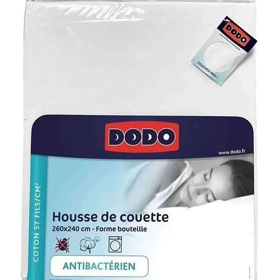 DODO - Housse de couette - 260x240 cm - Coton - Antibactérien - Blanc - Fabriqué en France