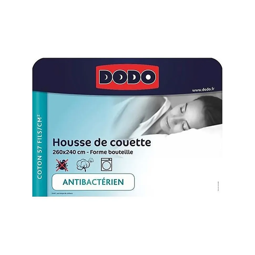 DODO - Housse de couette - 260x240 cm - Coton - Antibactérien - Blanc - Fabriqué en France