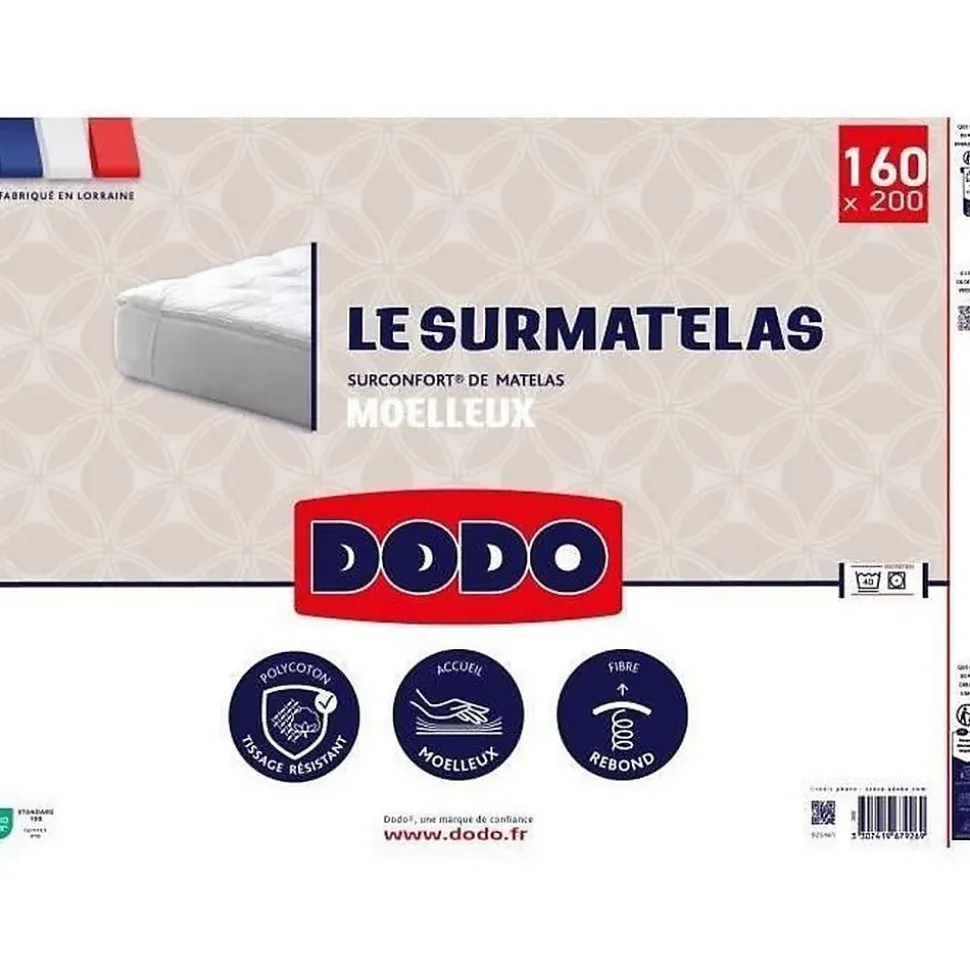 DODO - Surmatelas 160x200 cm - Mousse haute densite - Housse polyester lavable