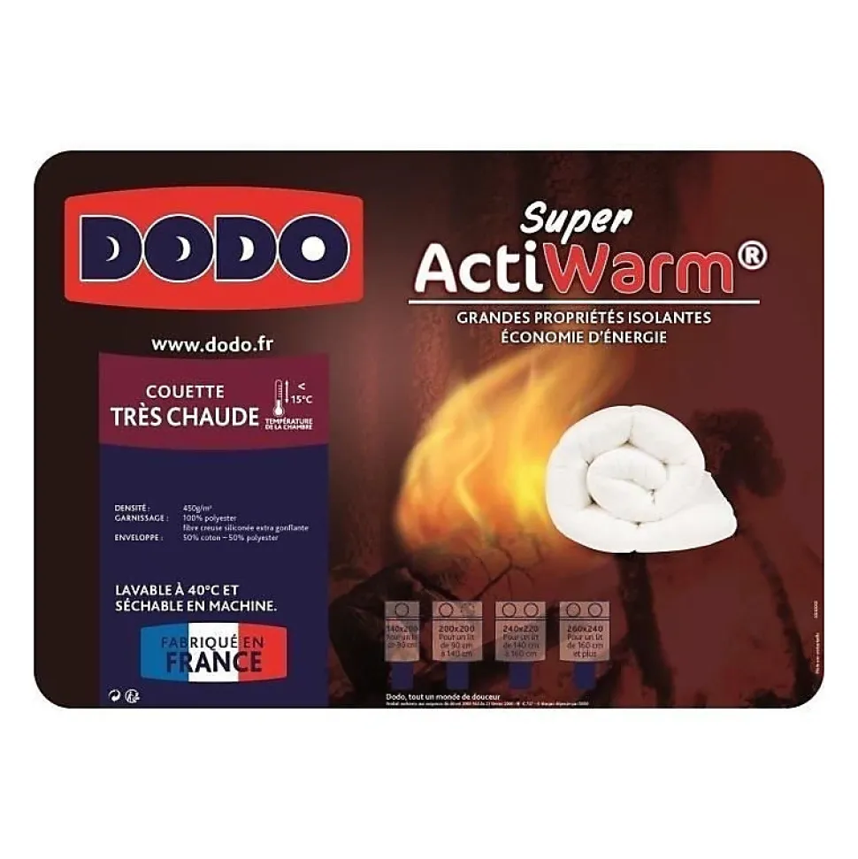 DODO Couette tres chaude 450g/m² SUPER ACTIWARM 200x200 cm blanc