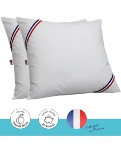 DODO Lot de 2 oreillers Tendance - 60 x 60 cm - Garnissage 100% Polyester fibre creuse siliconée - Blanc