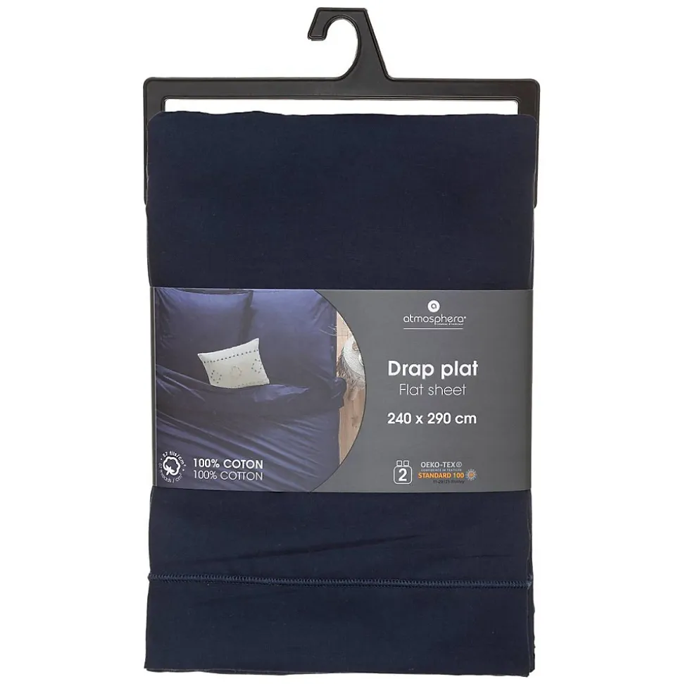 Drap en coton - bleu encre 240x290 cm - Atmosphera
