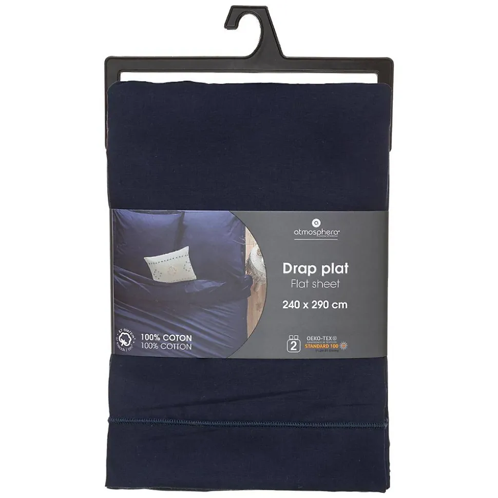 Drap en coton - bleu encre 240x290 cm - Atmosphera