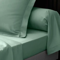 DRAP HOUSSE 2 PERSONNES PERCALE UNI 78 FILS PERCALINE TILLEUL - 160x200cm - Vert tilleul