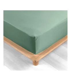 DRAP HOUSSE 2 PERSONNES PERCALE UNI 78 FILS PERCALINE TILLEUL - 160x200cm - Vert tilleul