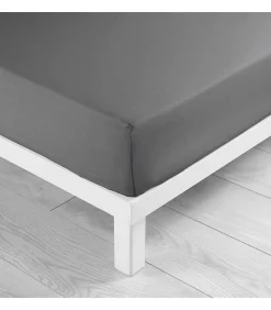 DRAP HOUSSE 2 PERSONNES UNI 57 FILS LINA GRIS SOURIS - 140x190cm - Gris