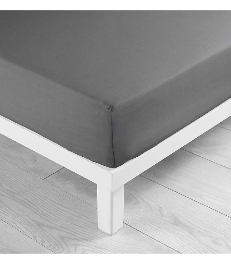 DRAP HOUSSE 2 PERSONNES UNI 57 FILS LINA GRIS SOURIS - 140x190cm - Gris