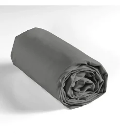 DRAP HOUSSE 2 PERSONNES UNI 57 FILS LINA GRIS SOURIS - 140x190cm - Gris