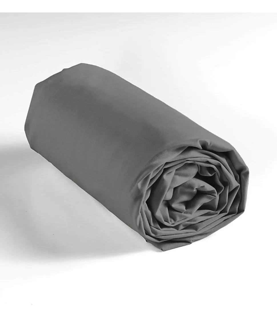 DRAP HOUSSE 2 PERSONNES UNI 57 FILS LINA GRIS SOURIS - 140x190cm - Gris