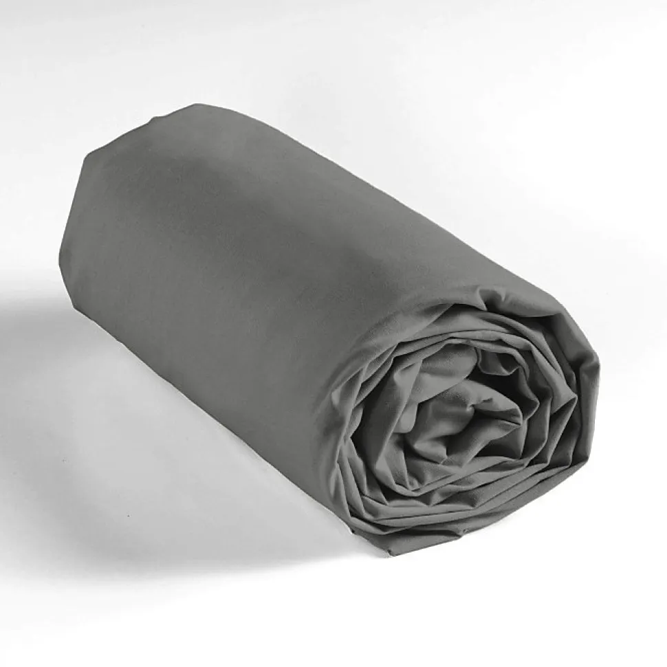 DRAP HOUSSE 2 PERSONNES UNI 57 FILS LINA GRIS SOURIS - 140x190cm - Gris