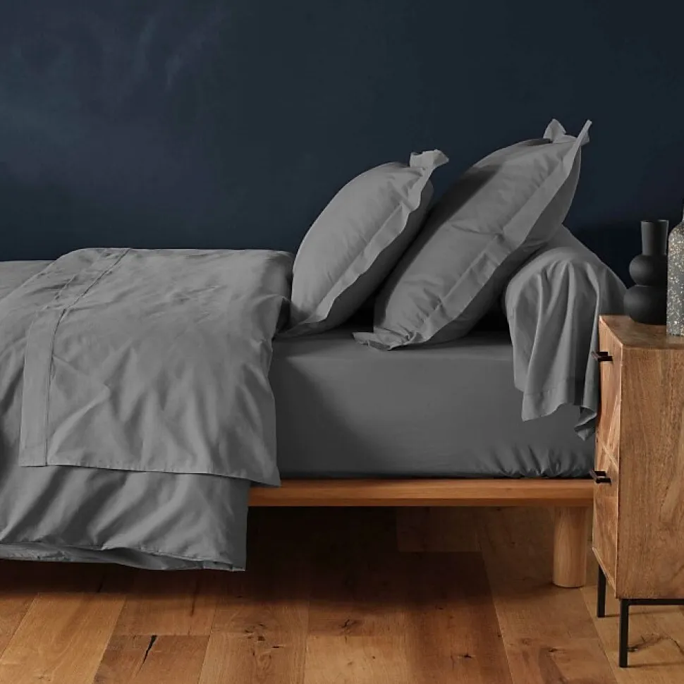 DRAP HOUSSE 2 PERSONNES UNI 57 FILS LINA GRIS SOURIS - 140x190cm - Gris