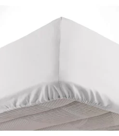DRAP HOUSSE 2 PERSONNES UNI 57 FILS LINA BLANCHE - 140x190cm - Blanc
