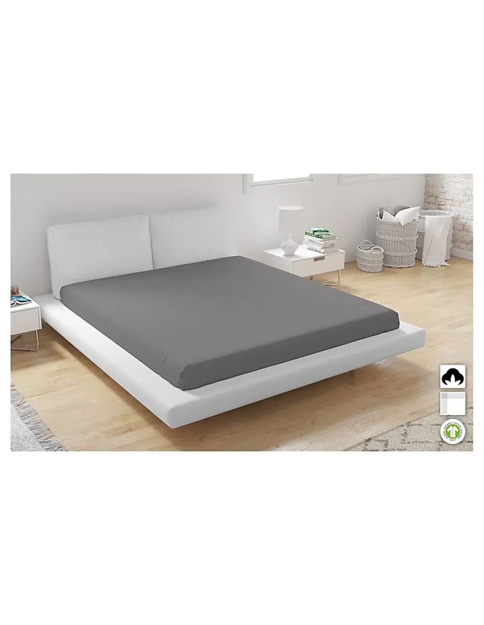 Drap Housse coton Biologique Anthracite - 160x200cm