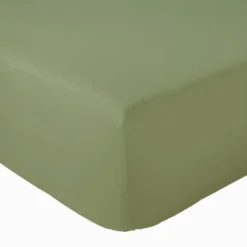 Drap Housse coton bonnet 23 cm fabriqué en France (90x190 cm - Vert mousse)