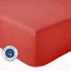 Drap Housse coton bonnet 23 cm fabriqué en France (160x190 cm - Rouge Orangé)