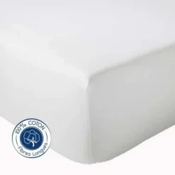 Drap Housse coton bonnet 23 cm fabriqué en France (140x190 cm - Blanc)