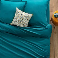 Drap housse coton uni 160 x 200 cm Couleur moderne canard