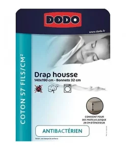 DRAP HOUSSE DODO - ANTIBACTERIENS - BLANC - 140X190 cm - Bonnet 32 cm