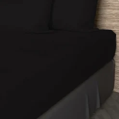 Drap housse en coton 57 fils 90x200 cm UNI noir, par Soleil d'ocre