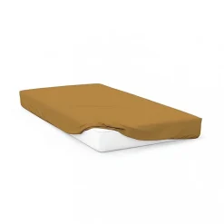 Drap housse en coton 57 fils 90x190 cm UNI moutarde, par Soleil d'ocre