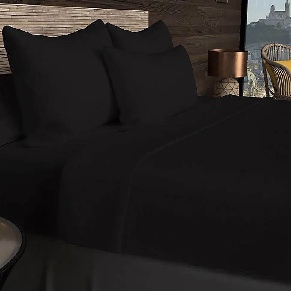 Drap housse en coton 57 fils 140x190 cm UNI noir, par Soleil d'ocre