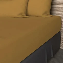 Drap housse en coton 57 fils 90x200 cm UNI moutarde, par Soleil d'ocre