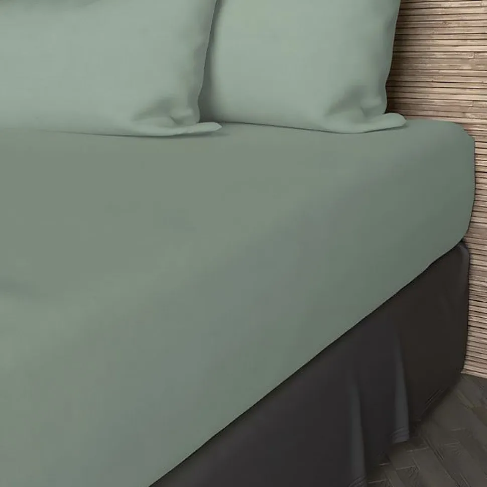 Drap housse en coton 57 fils 140x190 cm UNI vert d'eau, par Soleil d'ocre