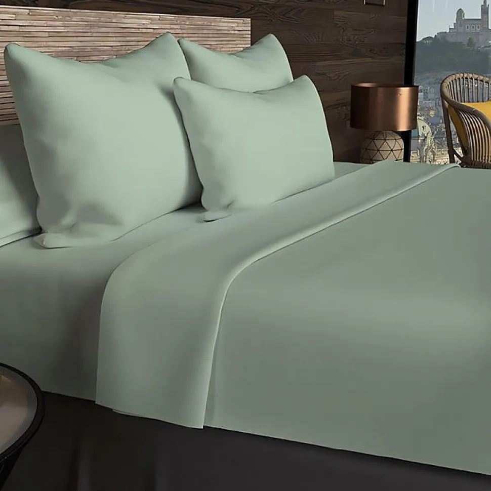 Drap housse en coton 57 fils 140x190 cm UNI vert d'eau, par Soleil d'ocre