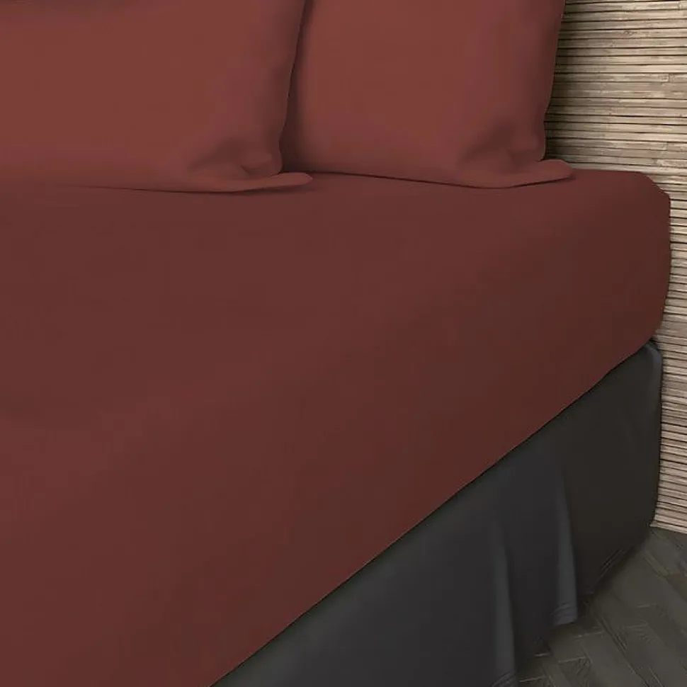 Drap housse en coton 57 fils 200x200 cm UNI brique, par Soleil d'ocre