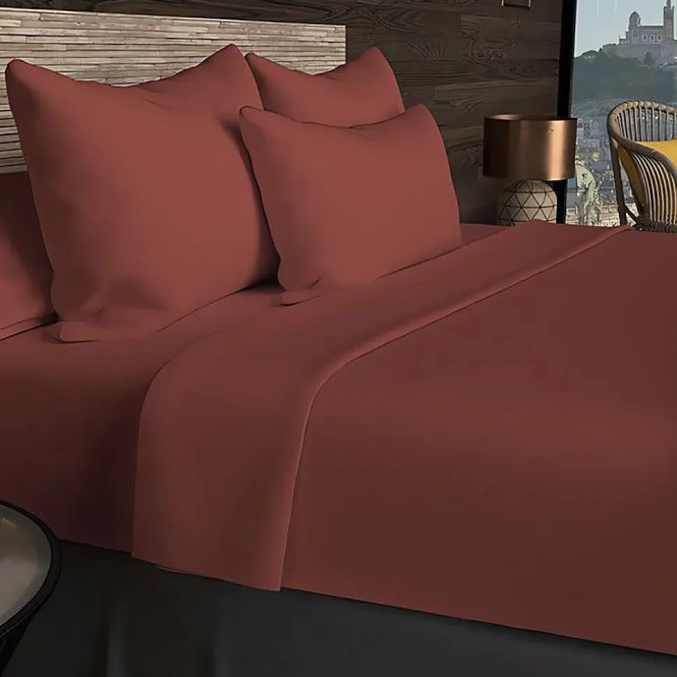 Drap housse en coton 57 fils 200x200 cm UNI brique, par Soleil d'ocre