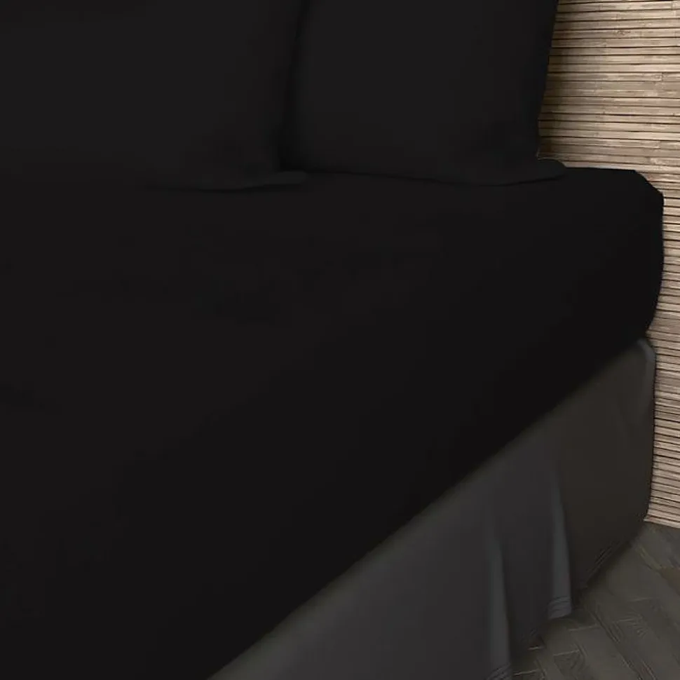 Drap housse en coton 57 fils 140x200 cm UNI noir, par Soleil d'ocre
