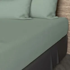 Drap housse en coton 57 fils 180x200 cm UNI vert d'eau, par Soleil d'ocre