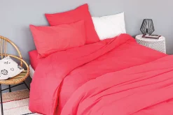 Drap housse en coton Lavé (160x200 cm - Rouge)