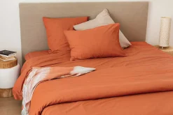 Drap housse en coton Lavé (160x200 cm - Terracotta)
