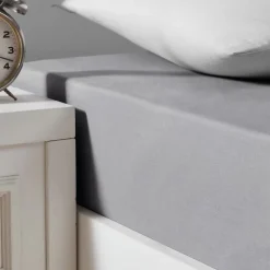 Drap housse en coton lavé biologique bonnet 30 cm Gris Perle 140x190 cm ORGANIKA