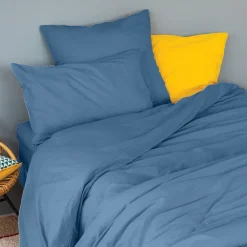 Drap housse en coton Lavé (80x200 cm - Bleu)