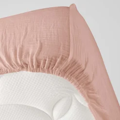 Drap Housse en gaze de coton (140x190 cm - Rose)