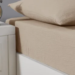 Drap housse en gaze de coton bonnet 30 cm Sable 160x200 cm LOFT