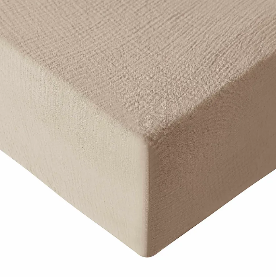 Drap housse en gaze de coton bonnet 30 cm Sable 160x200 cm LOFT