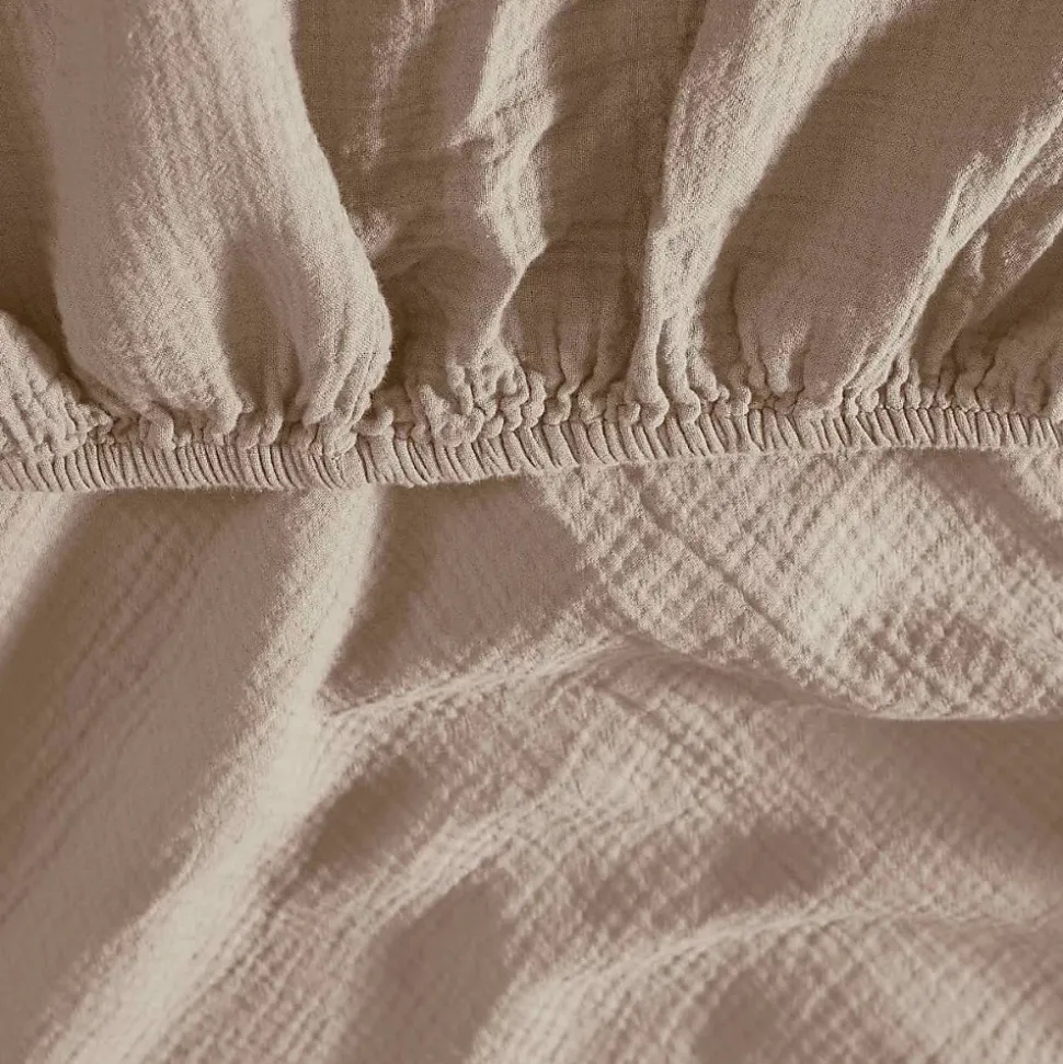 Drap housse en gaze de coton bonnet 30 cm Sable 160x200 cm LOFT