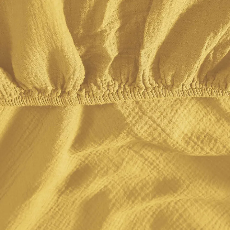 Drap housse en gaze de coton bonnet 30 cm Miel 80x200 cm LOFT