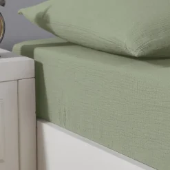 Drap housse en gaze de coton bonnet 30 cm Sauge 160x200 cm LOFT