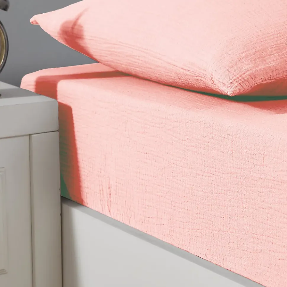 Drap housse en gaze de coton bonnet 30 cm Poudre 160x200 cm LOFT