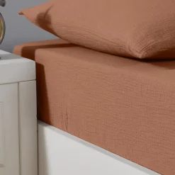 Drap housse en gaze de coton bonnet 30 cm Brique 160x200 cm LOFT