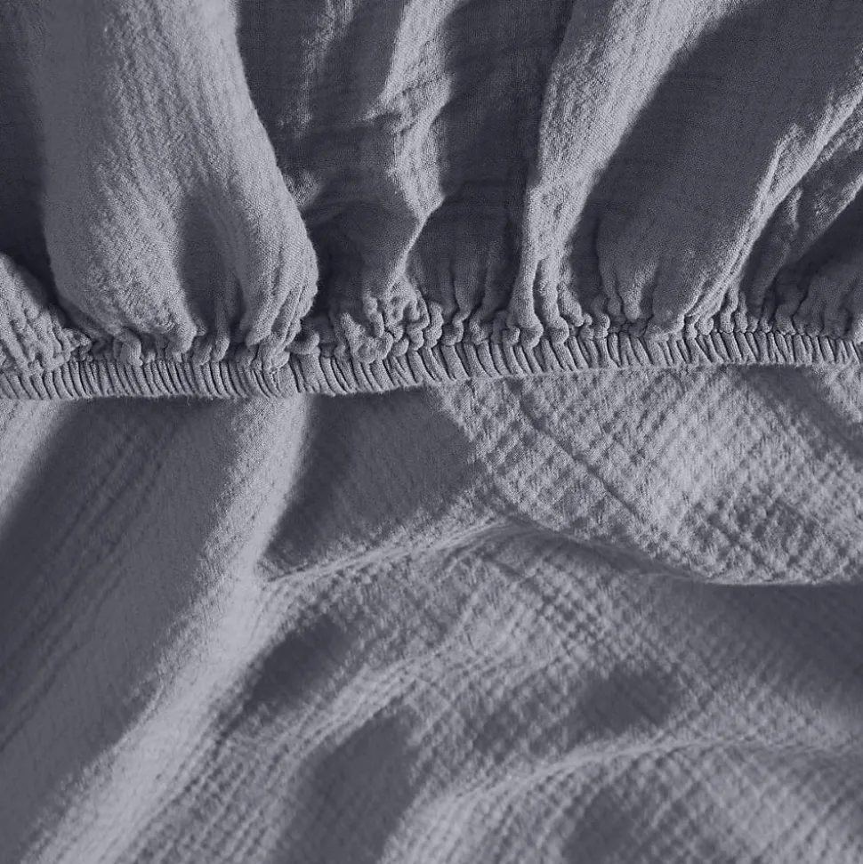 Drap housse en gaze de coton bonnet 30 cm Ardoise 160x200 cm LOFT
