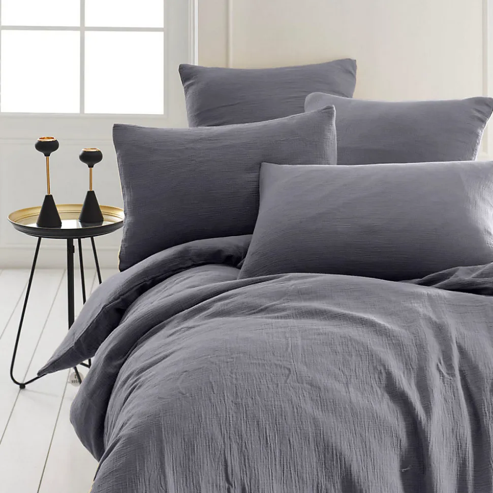 Drap housse en gaze de coton bonnet 30 cm Ardoise 160x200 cm LOFT