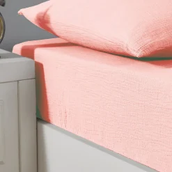 Drap housse en gaze de coton bonnet 30 cm Poudre 180x200 cm LOFT