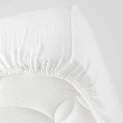 Drap Housse en gaze de coton (140x190 cm - Blanc)